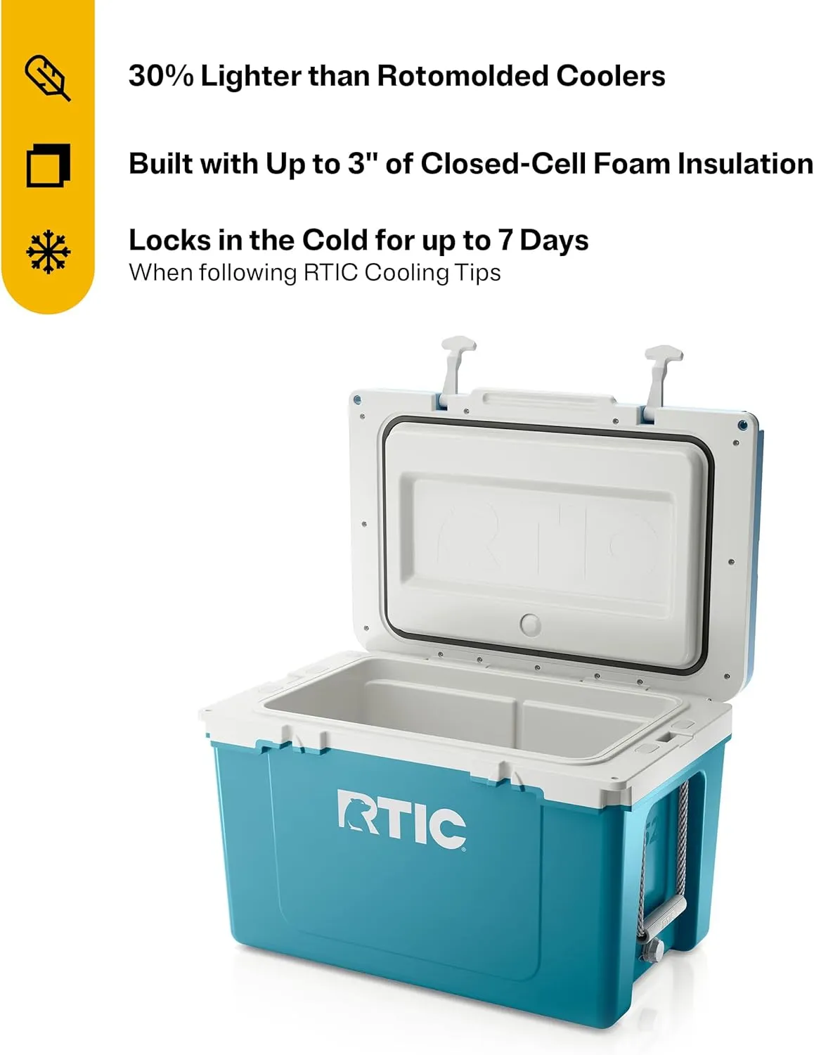 RTIC Ultra-Light 52 Quart Hard Cooler Insulated Portable Ice Chest Box for Beach, Drink, Beverage, Camping, Picnic, Fishing, Boat, Barbecue, 30% Lighter Than Rotomolded Coolers