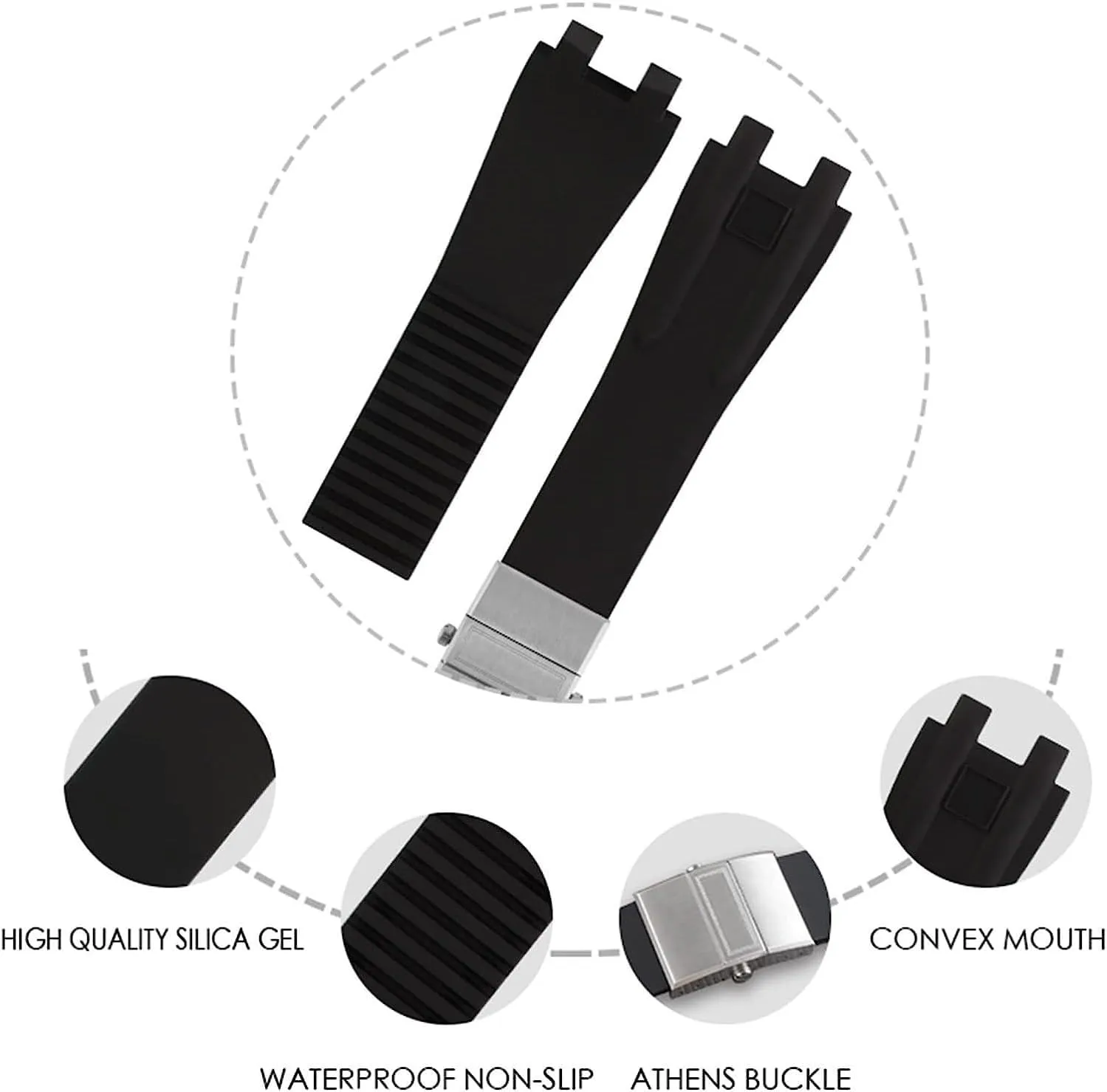 Rubber Watch Band For Ulysse Nardin Outdoor Sports Waterproof Bracelet Wrist Strap Replacement Watch Accessories Parts