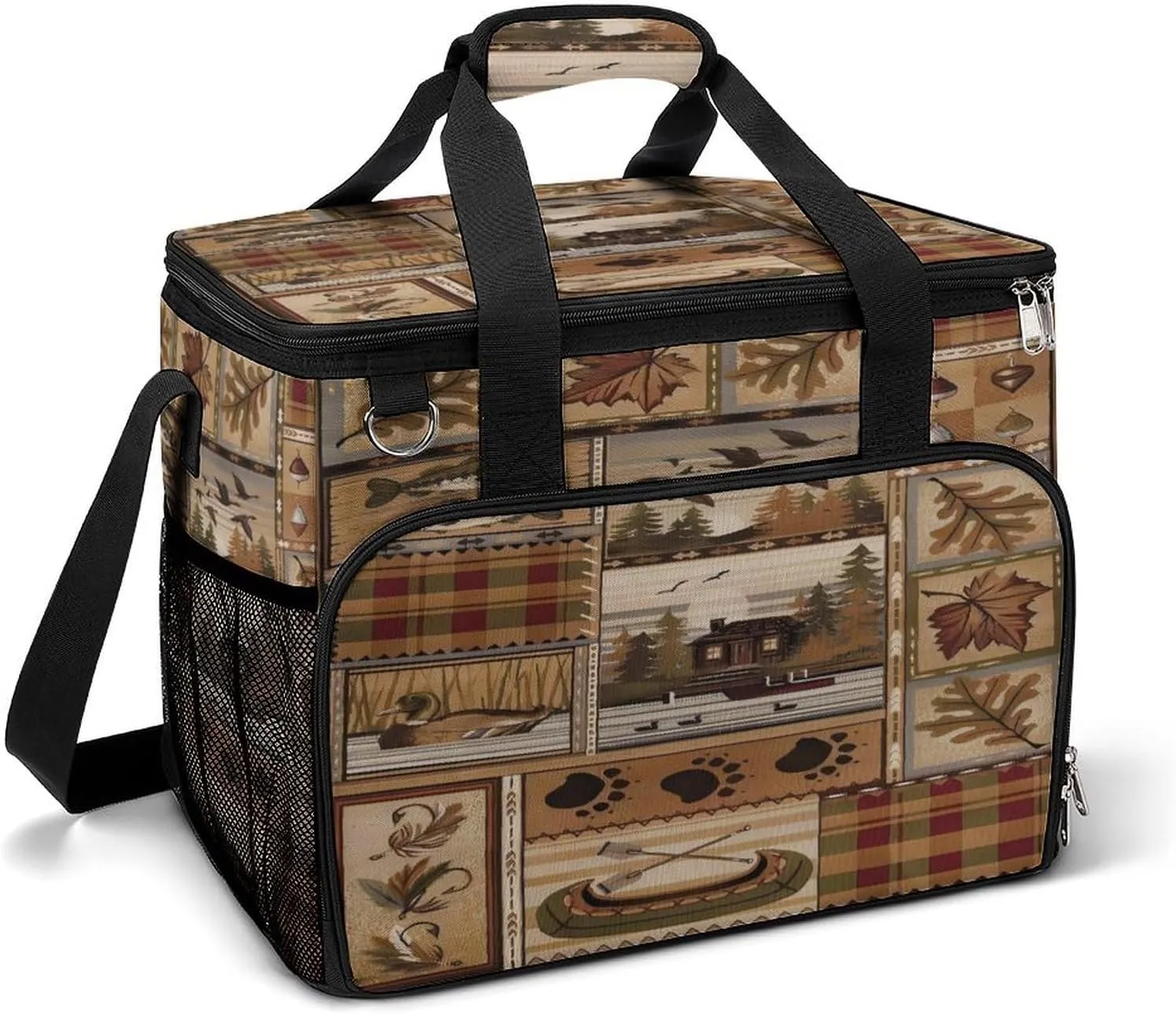 Rustic Cabin Wild Lodge Check Plaid Pattern Cooler Bag, Collapsible Soft Sided Cooler, Large Leakproof Camping Cooler, Portable Travel Cooler for Camping, Road Trips
