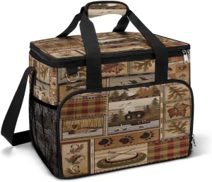 Rustic Cabin Wild Lodge Check Plaid Pattern Cooler Bag, Collapsible Soft Sided Cooler, Large Leakproof Camping Cooler, Portable Travel Cooler for Camping, Road Trips