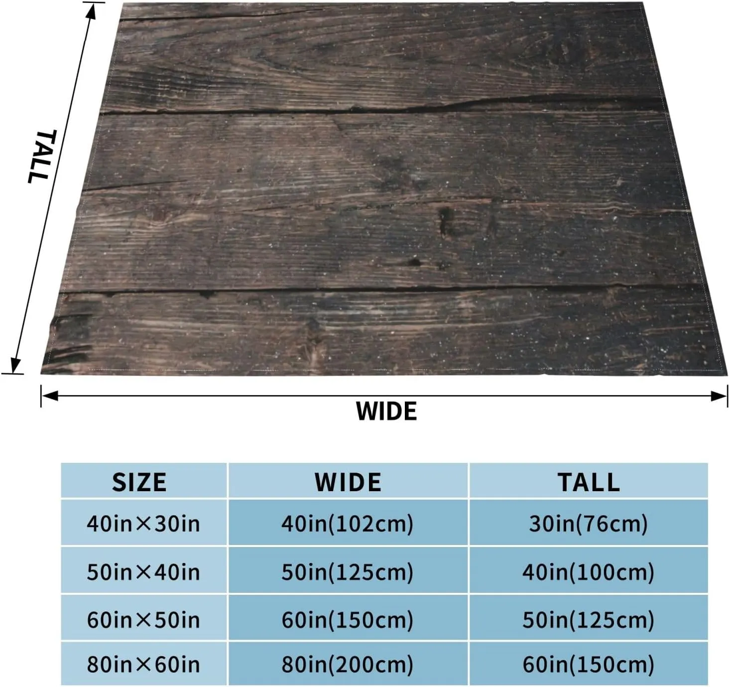 Rustic Country Dark Brown Distressed Wood Light 60"X50" Flannel Blanket - 100% Soft Polyester, Lightweight and Warm, Suitable for Families, Camping, Travel