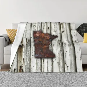Rusty Minnesota Shape 60"X50" Flannel Blanket - 100% Soft Polyester, Lightweight and Warm, Suitable for Families, Camping, Travel