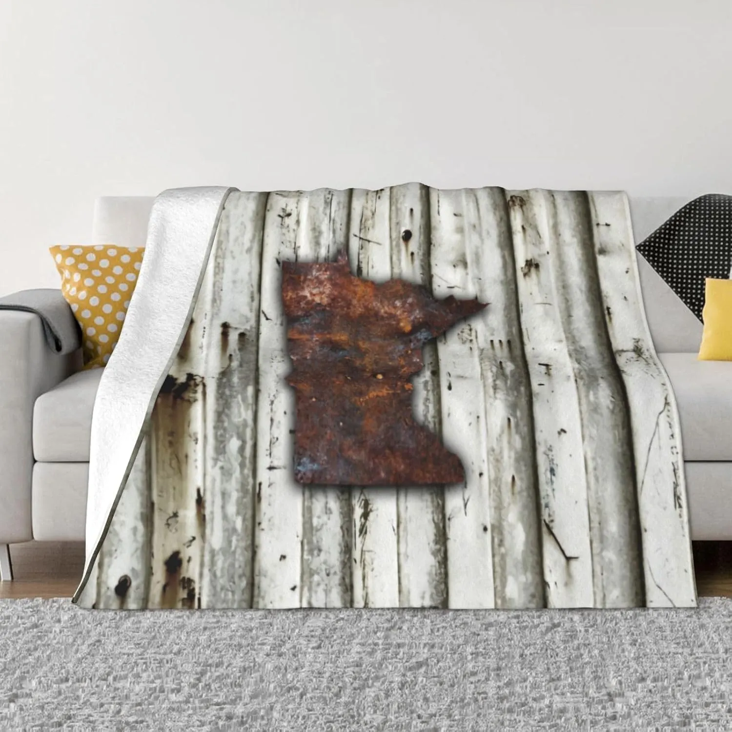 Rusty Minnesota Shape 60"X50" Flannel Blanket - 100% Soft Polyester, Lightweight and Warm, Suitable for Families, Camping, Travel