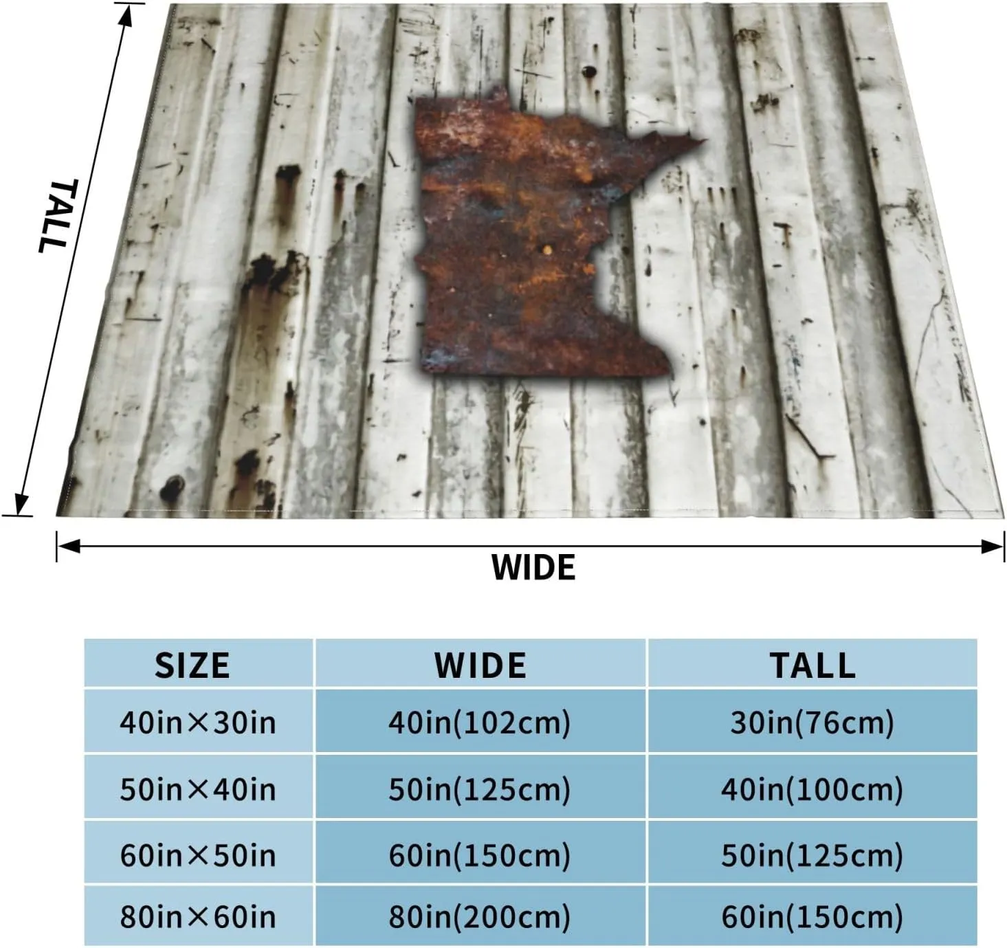 Rusty Minnesota Shape 60"X50" Flannel Blanket - 100% Soft Polyester, Lightweight and Warm, Suitable for Families, Camping, Travel