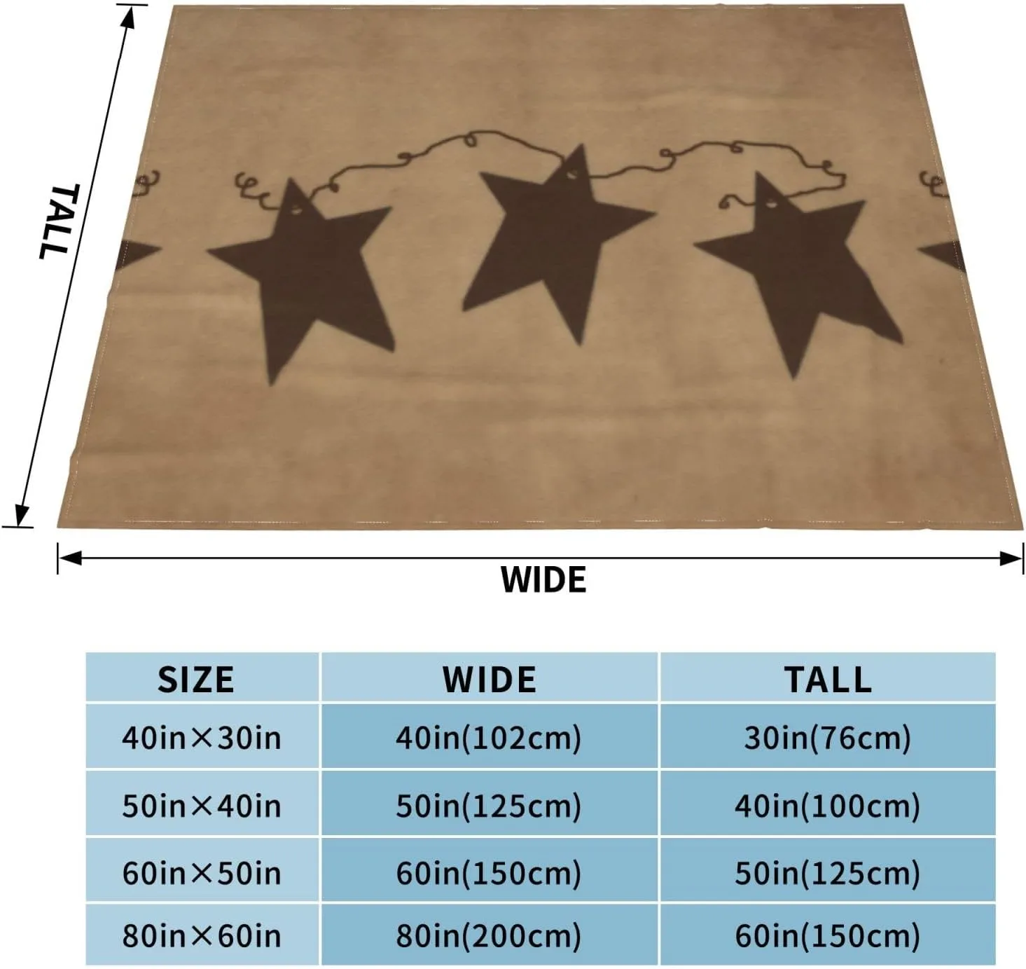 Rusty Stars 60"X50" Flannel Blanket - 100% Soft Polyester, Lightweight and Warm, Suitable for Families, Camping, Travel