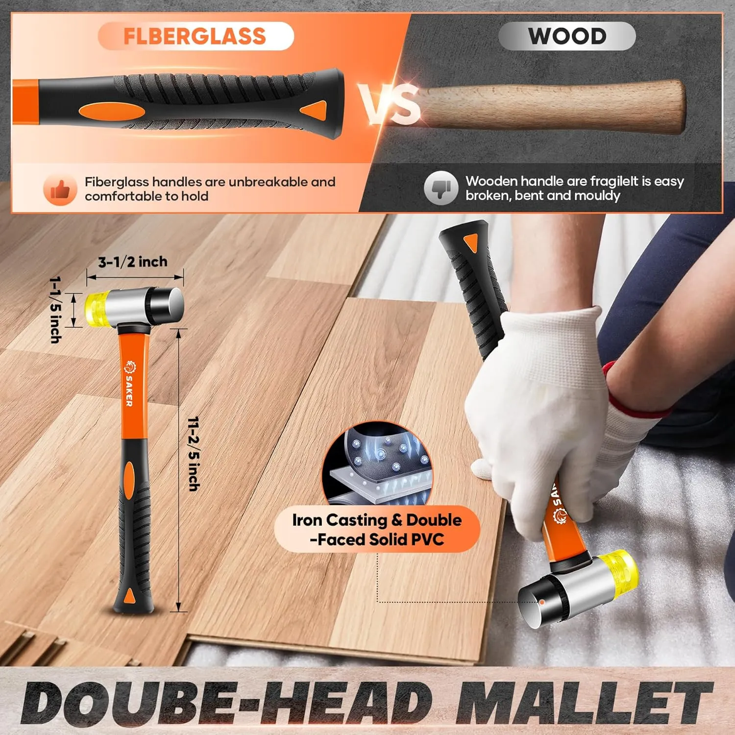 Saker Laminate Flooring Tools, 65-Piece Wood Flooring Installation Kit with 60 Flooring Spacers,Tapping Block with Handle, Pull Bar, 10”Contour Gauge, Rubber Mallet, Tape Measure