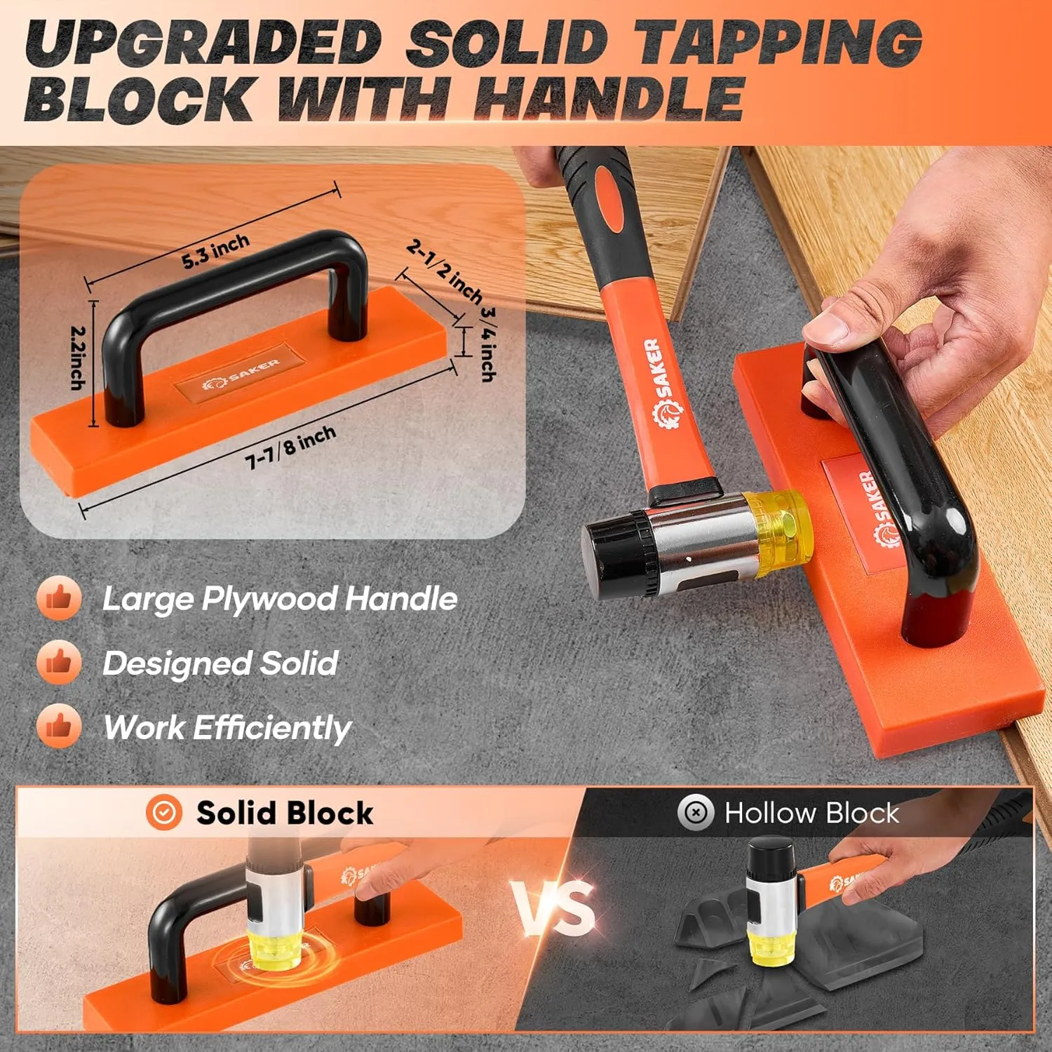 Saker Laminate Flooring Tools, 65-Piece Wood Flooring Installation Kit with 60 Flooring Spacers,Tapping Block with Handle, Pull Bar, 10”Contour Gauge, Rubber Mallet, Tape Measure