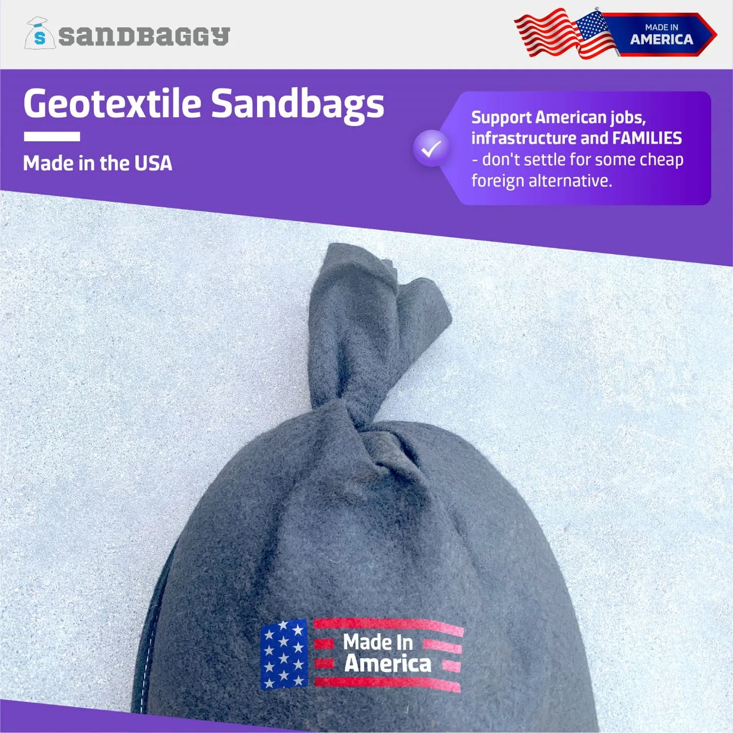 Sandbaggy Nonwoven Geotextile Sandbags - Military Grade - 14" x 26" - 8 oz - Made in USA - for Filtration, Drainage, Flood Barrier, Erosion Control (20, 14" Wide x 26" Long)