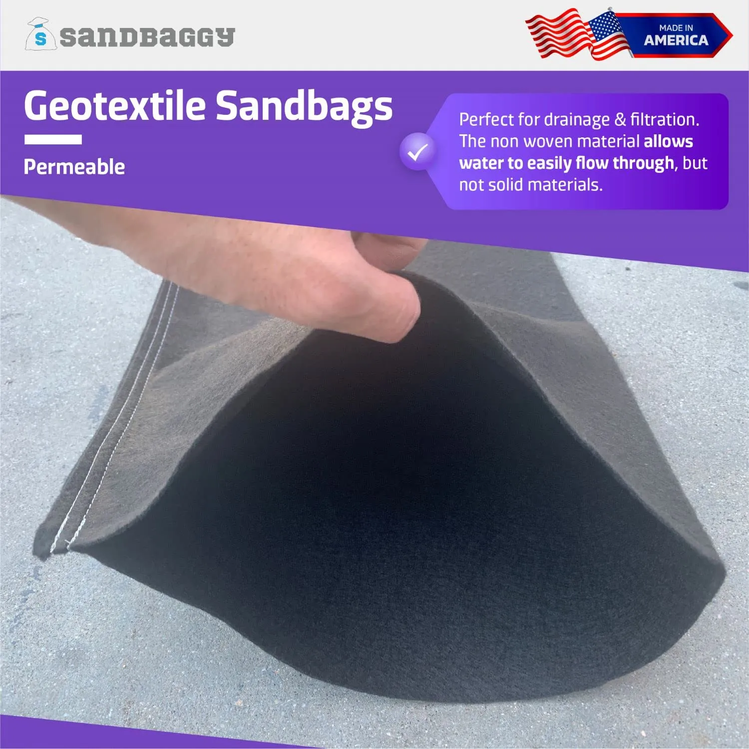 Sandbaggy Nonwoven Geotextile Sandbags - Military Grade - 14" x 26" - 8 oz - Made in USA - for Filtration, Drainage, Flood Barrier, Erosion Control (20, 14" Wide x 26" Long)