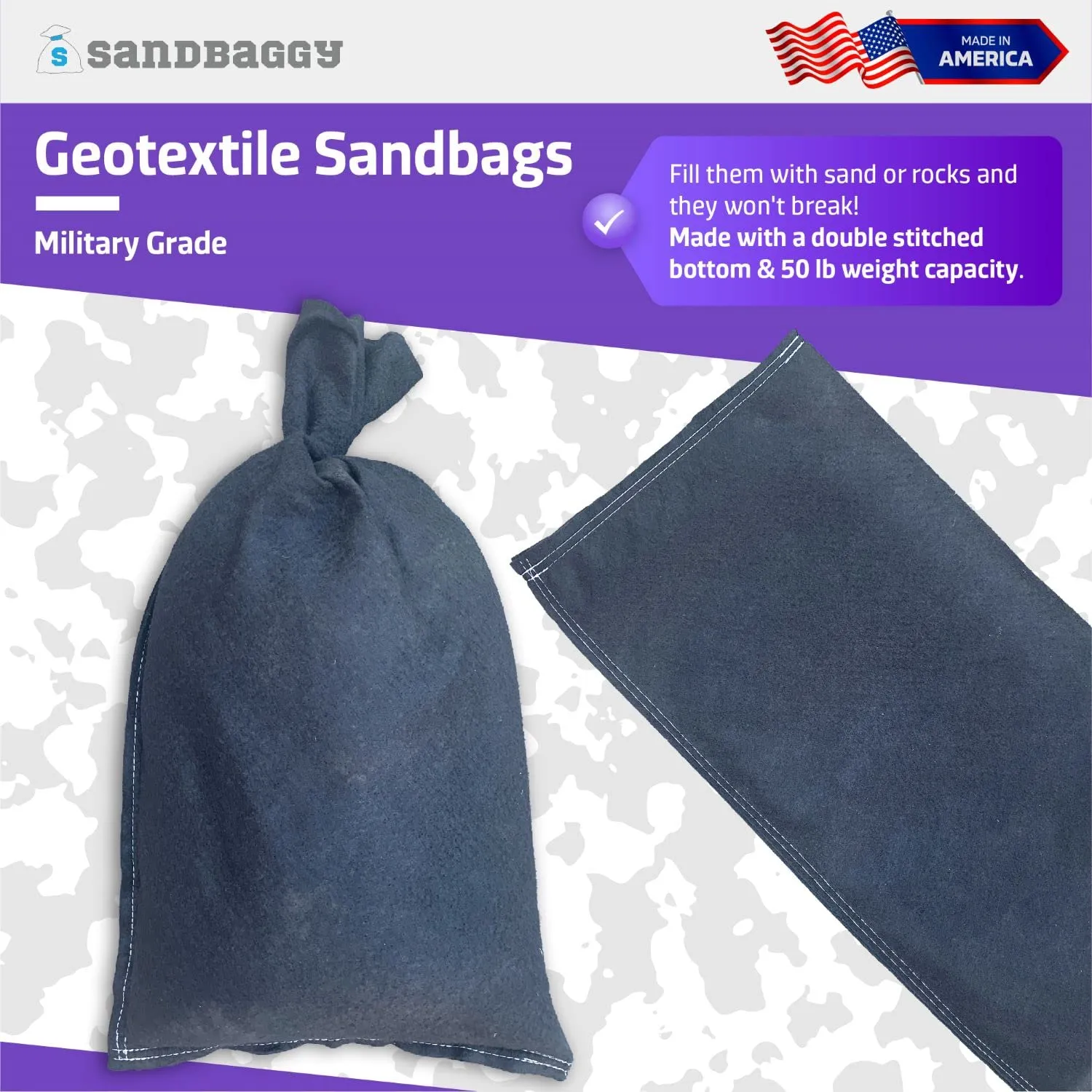Sandbaggy Nonwoven Geotextile Sandbags - Military Grade - 14" x 26" - 8 oz - Made in USA - for Filtration, Drainage, Flood Barrier, Erosion Control (20, 14" Wide x 26" Long)