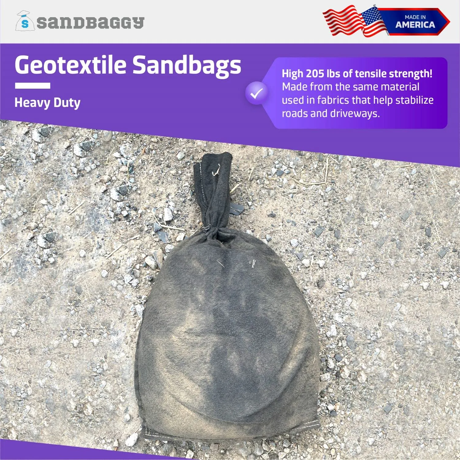 Sandbaggy Nonwoven Geotextile Sandbags - Military Grade - 14" x 26" - 8 oz - Made in USA - for Filtration, Drainage, Flood Barrier, Erosion Control (20, 14" Wide x 26" Long)