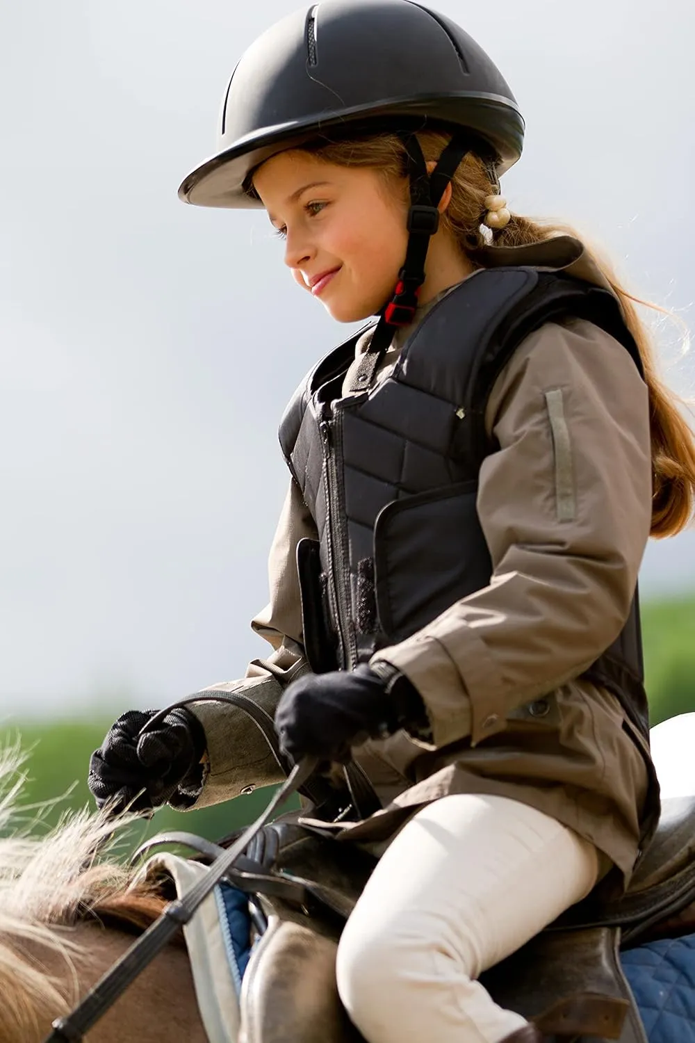SANTINY Girls Horse Riding Pants with Zipper Pockets Kids Stretchy Equestrian Breeches Knee-Patch Youth Schooling Tights