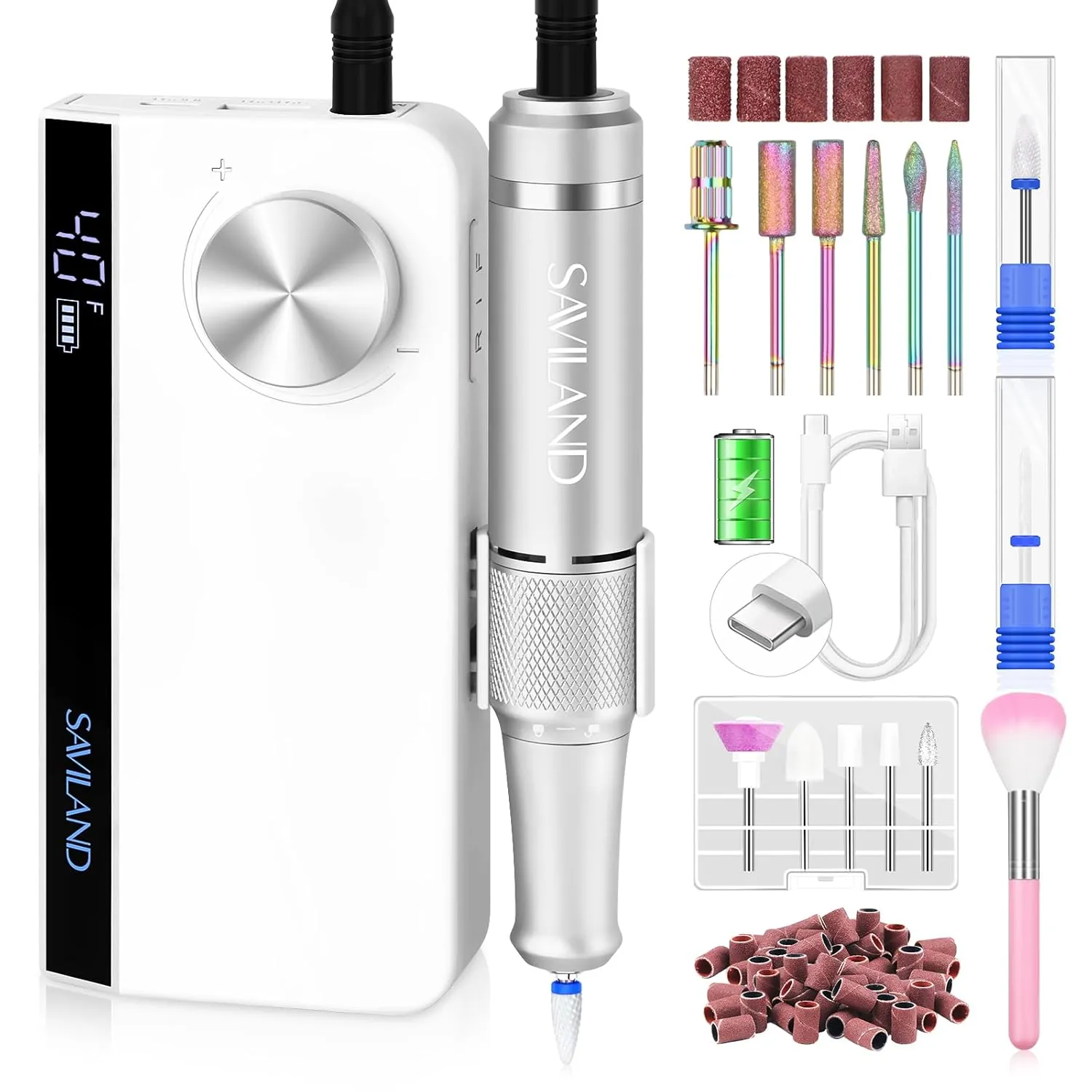SAVILAND Electric Nail Drill Machine: 40000 RPM Upgrad Professional Nail File for Acrylic Nails with Ceramic Corn Head Nail Bits for Nails Manicure Tools & Pedicure Kit Home DIY