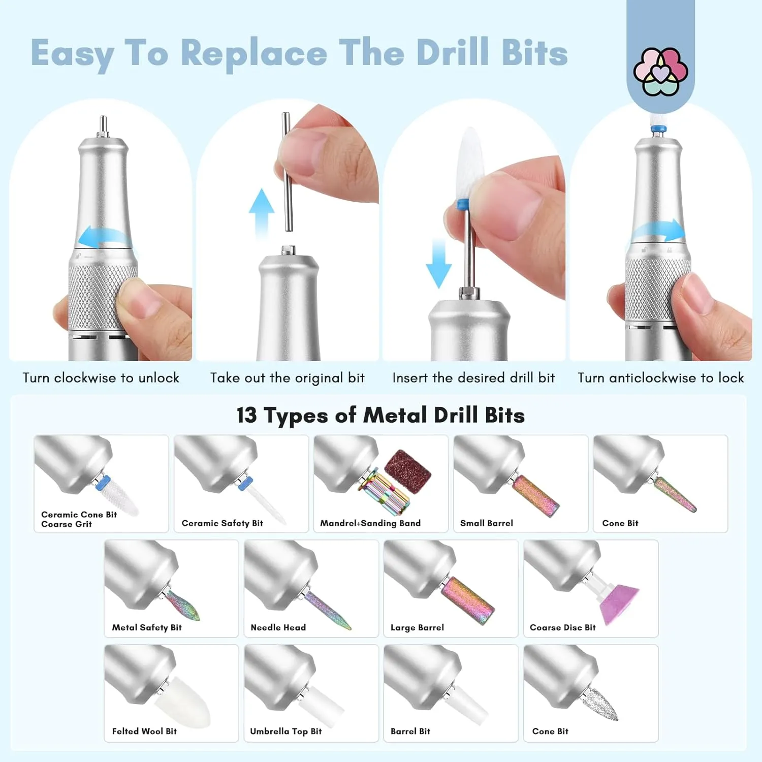 SAVILAND Electric Nail Drill Machine: 40000 RPM Upgrad Professional Nail File for Acrylic Nails with Ceramic Corn Head Nail Bits for Nails Manicure Tools & Pedicure Kit Home DIY
