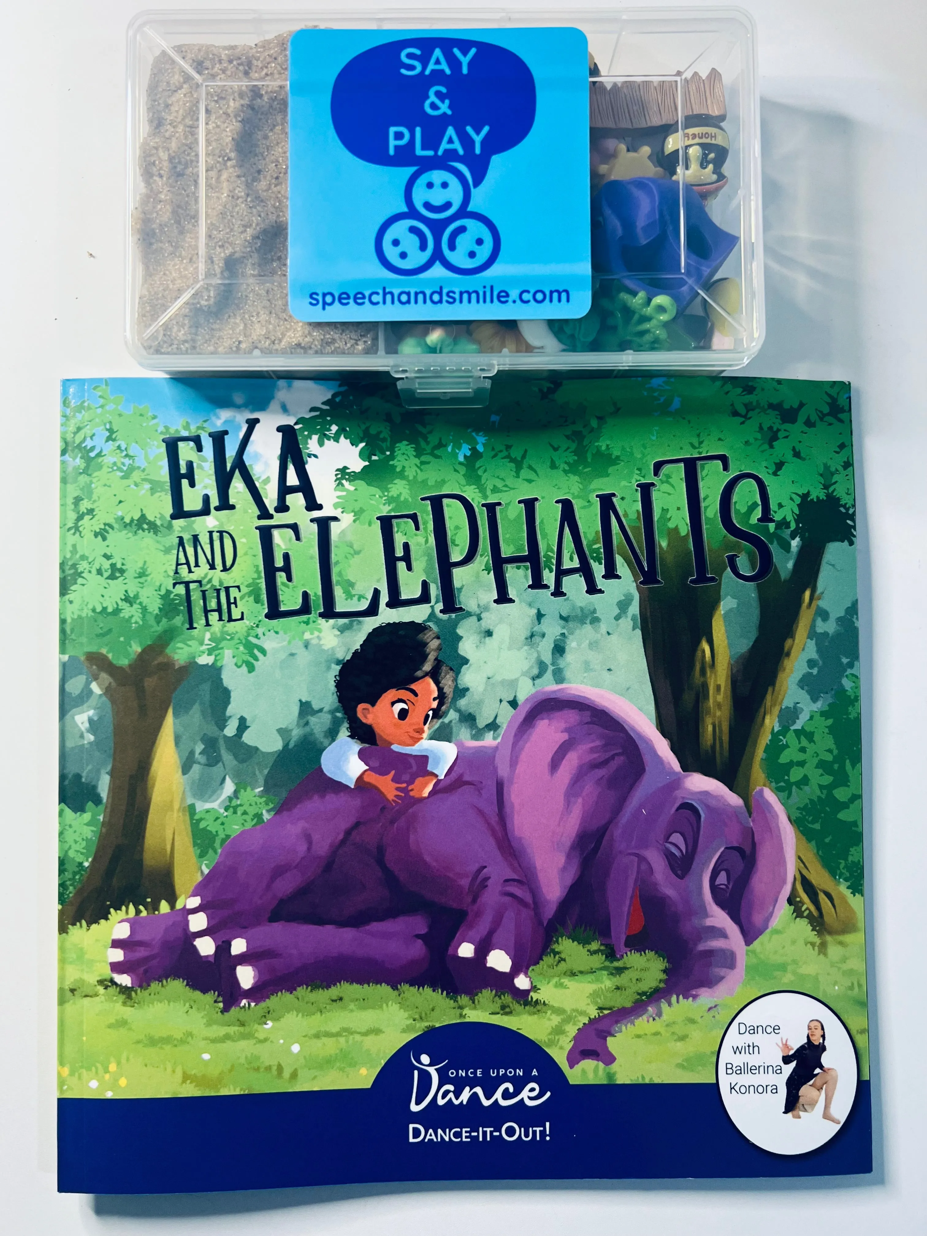 Say and Play Story and Sensory kit for Eka and the Elephants Mini Objects BOOK INCLUDED Speech Therapy Trinkets for the Book Reading Gift