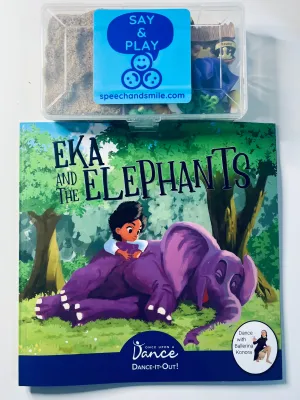 Say and Play Story and Sensory kit for Eka and the Elephants Mini Objects BOOK INCLUDED Speech Therapy Trinkets for the Book Reading Gift