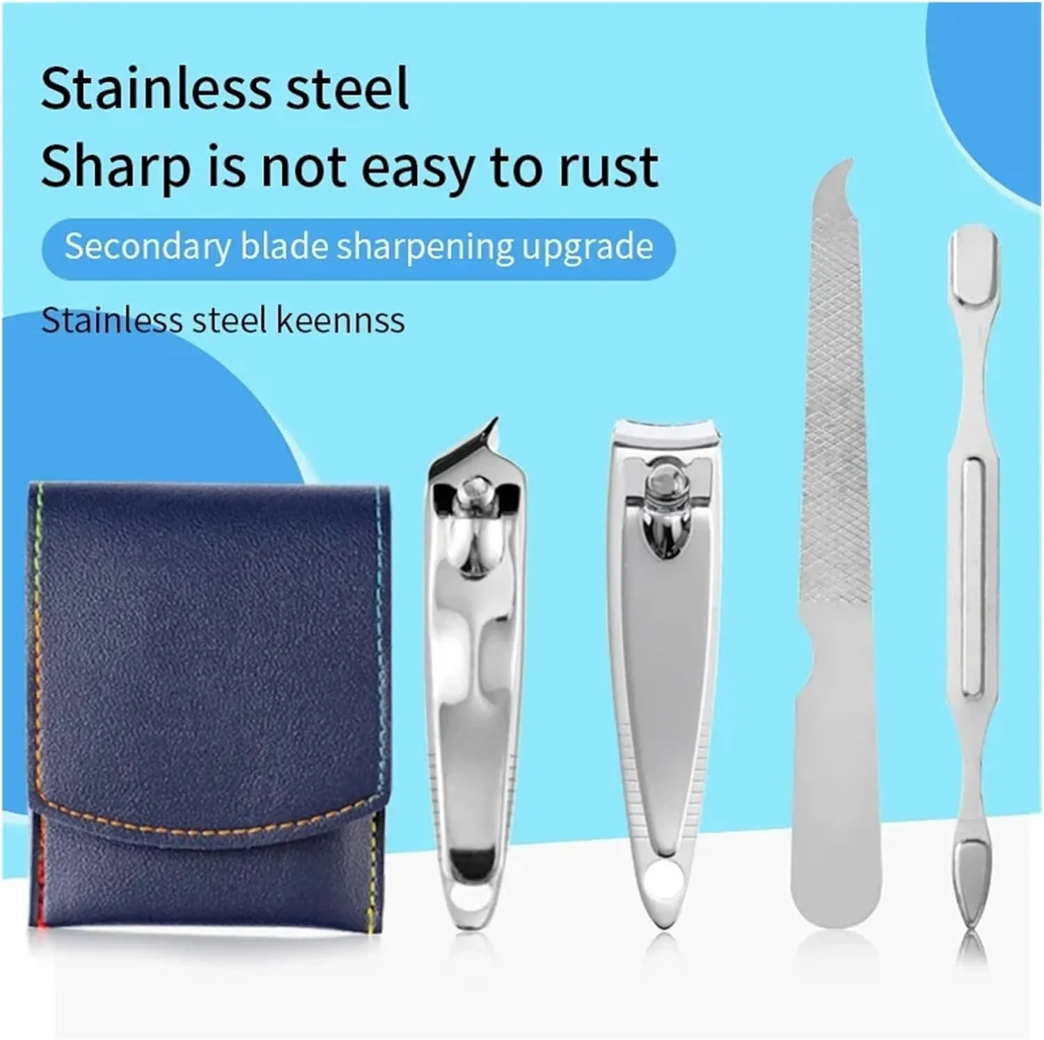 SBTRKT Portable Nail Trimming Set Beauty and Nail Enhancement Tools 7-Piece Set Household Stainless Steel Bracket Filing Tool (Color : Pink)