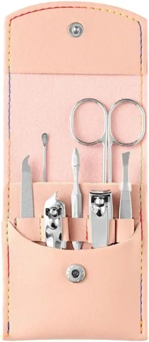 SBTRKT Portable Nail Trimming Set Beauty and Nail Enhancement Tools 7-Piece Set Household Stainless Steel Bracket Filing Tool (Color : Pink)