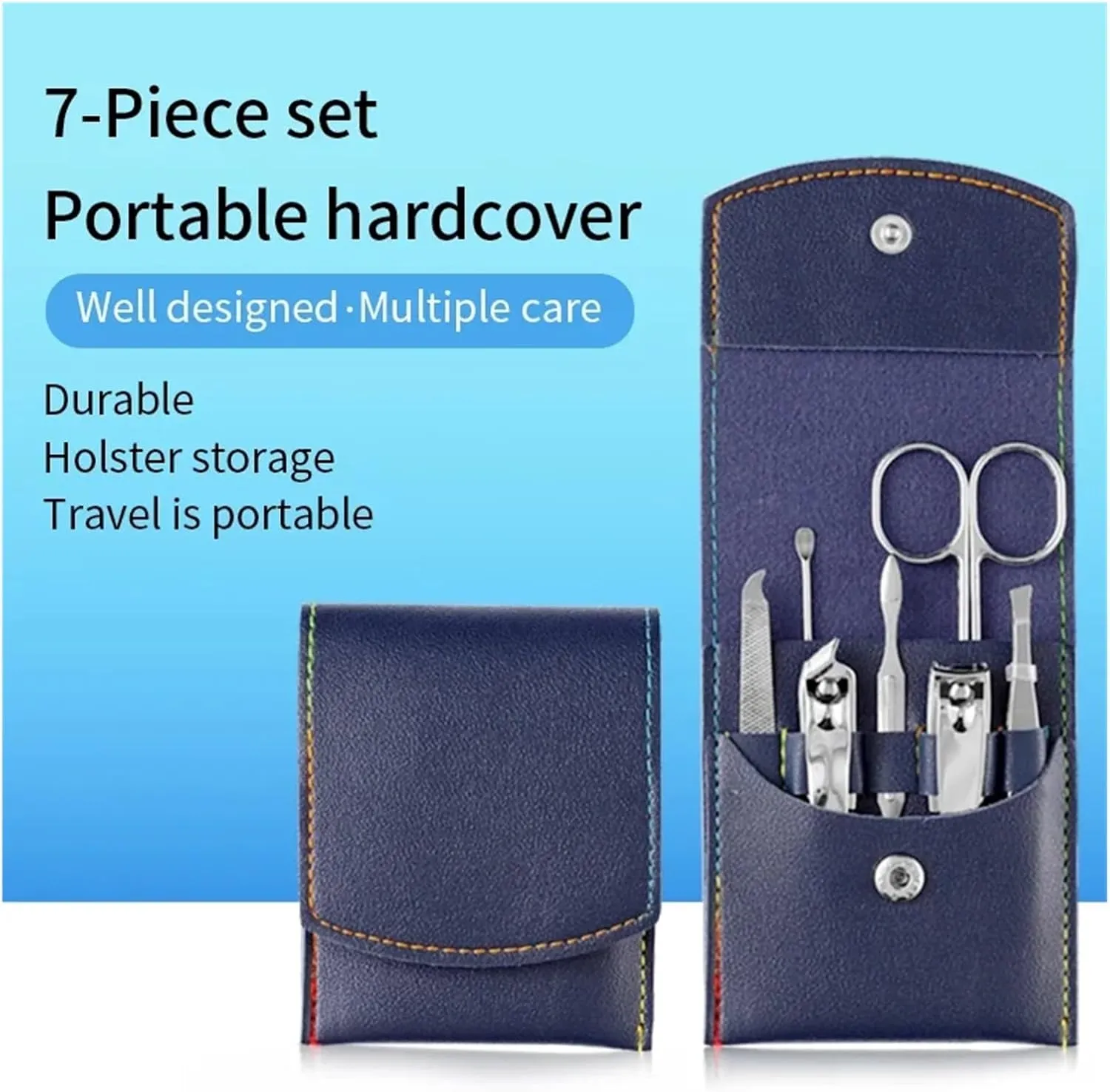 SBTRKT Portable Nail Trimming Set Beauty and Nail Enhancement Tools 7-Piece Set Household Stainless Steel Bracket Filing Tool (Color : Pink)