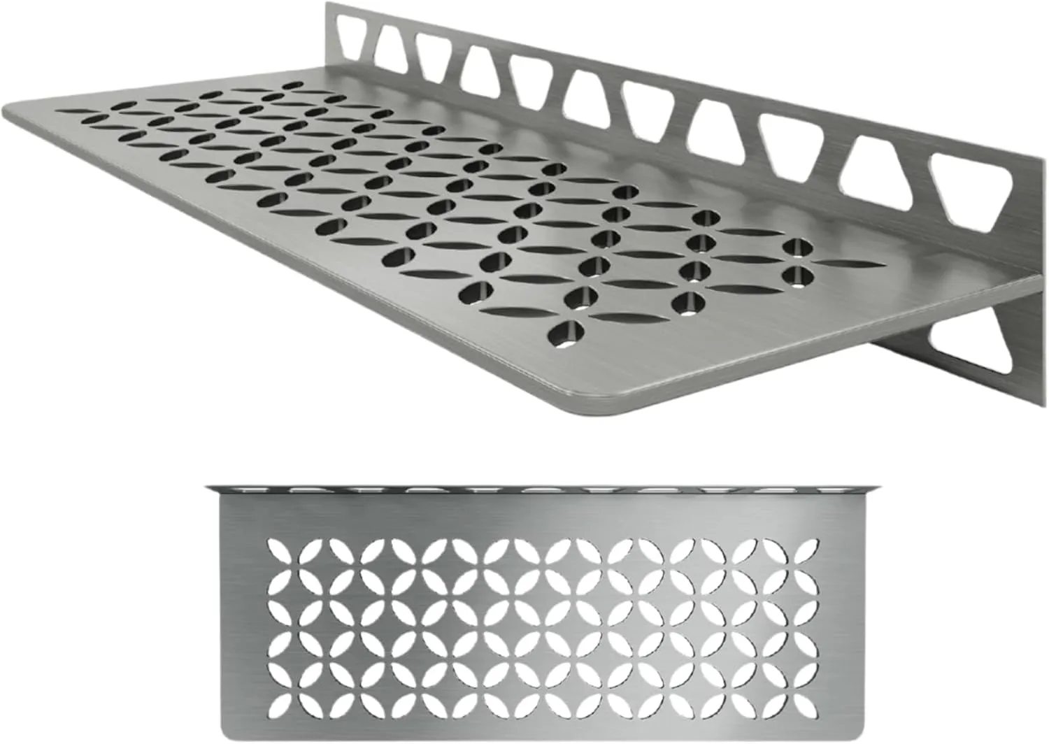 Schluter Rectangular Shelf for Tiled Walls - 4mm Thick, Floral Design, Stainless Steel Material, Brushed Stainless Steel Finish - SWS1D5EB