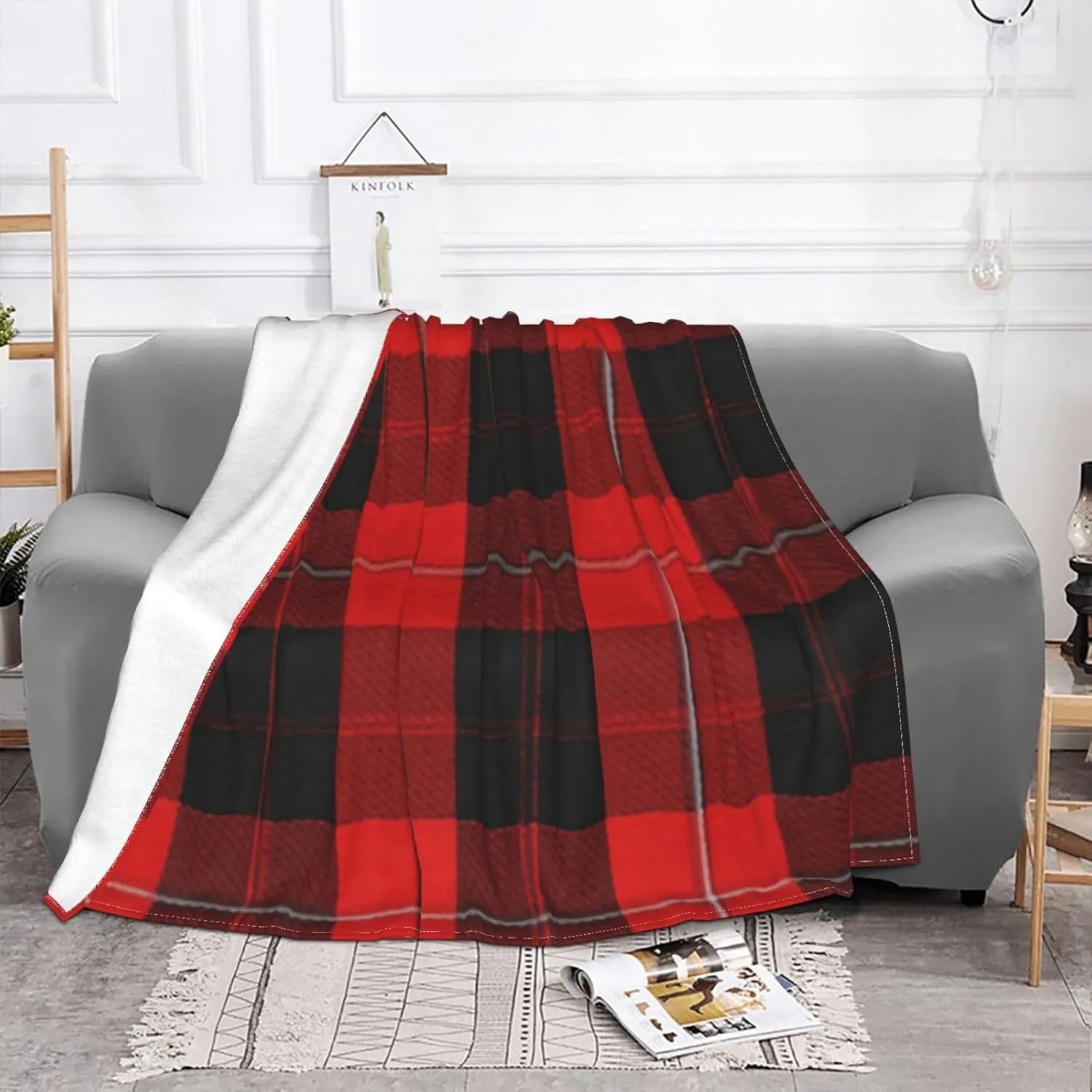 Scottish Clan Cunningham Red and Black 60"X50" Flannel Blanket - 100% Soft Polyester, Lightweight and Warm, Suitable for Families, Camping, Travel