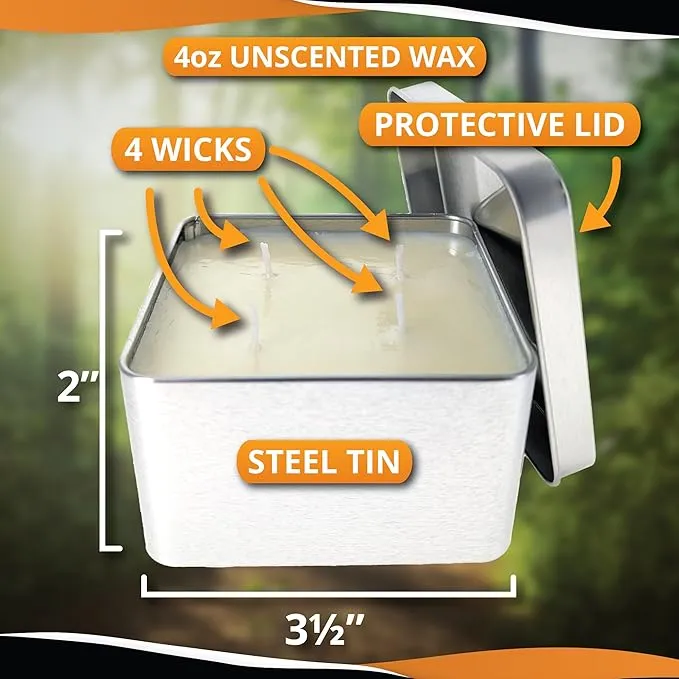 SE 4 Wicks Survival Candle in Tin Box,48 Total Hours/12 Hours Per Wick and Food Warmer