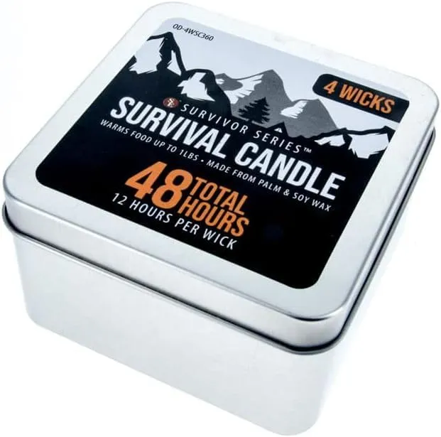 SE 4 Wicks Survival Candle in Tin Box,48 Total Hours/12 Hours Per Wick and Food Warmer