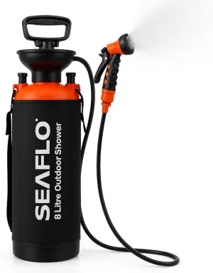 SEAFLO 2 Gallon (8L) Portable Outdoor Camping Shower- 7 Spray Modes! High Pressure Handheld Showerhead, Thermal Insulation Bag for Beach Hiking Dog Car Garden Wash CE & ROHS Certified, 4-Year Warranty