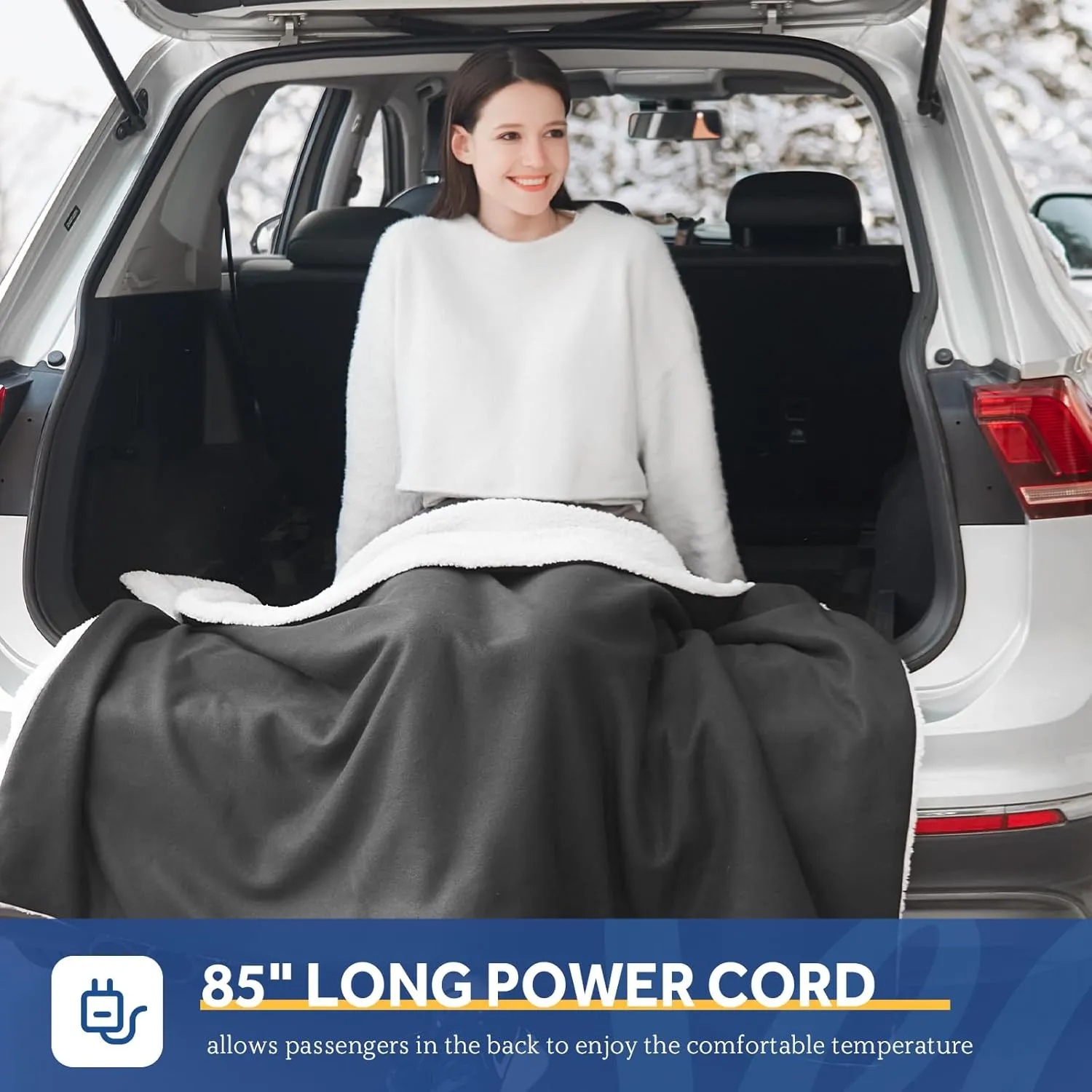 Sealy 12-Volt Heated Car Blanket, Portable Electric Blanket with 3 Heating Levels & 4 Hours Auto Off for Car, Truck, SUV, RV or Camping, Machine Washable, 59" X 43", Charcoal