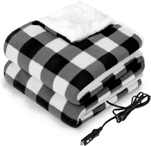 Sealy 12-Volt Heated Car Blanket, Portable Electric Blanket with 3 Heating Levels & 4 Hours Auto Off for Car, Truck, SUV, RV or Camping, Machine Washable, 59" X 43", Plaid