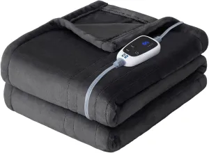 Sealy Electric Blanket Heated Throw, Flannel Heating Blanket with 6 Heat Settings & 2-10 Hours Auto Shut Off, Fast Heating & ETL Certification, 50x60 Inch, Dark Grey