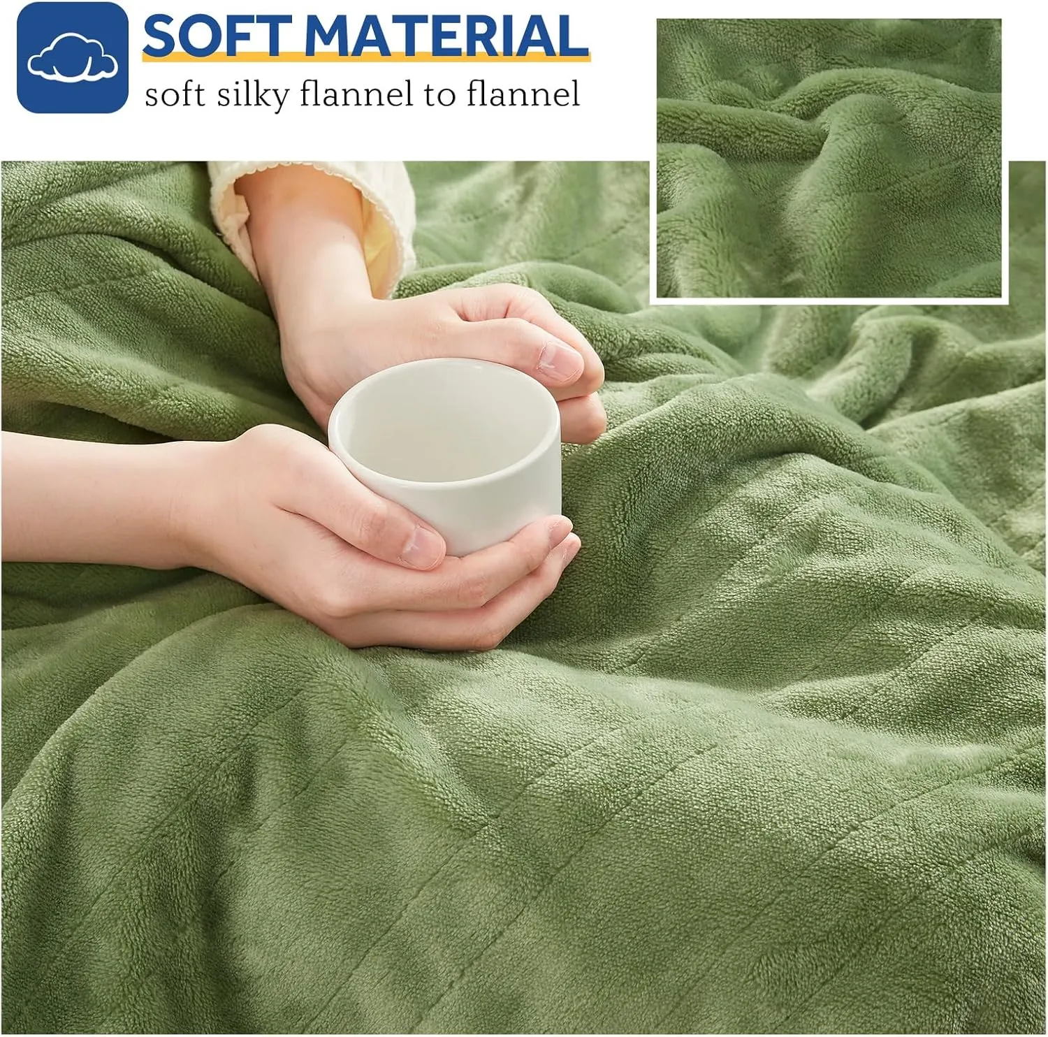 Sealy Electric Blanket Heated Throw, Soft Flannel Heating Blanket with 6 Heat Settings & 2-10 Hours Auto Shut Off, Fast Heating & Machine Washable, 50x60 Inch, Green