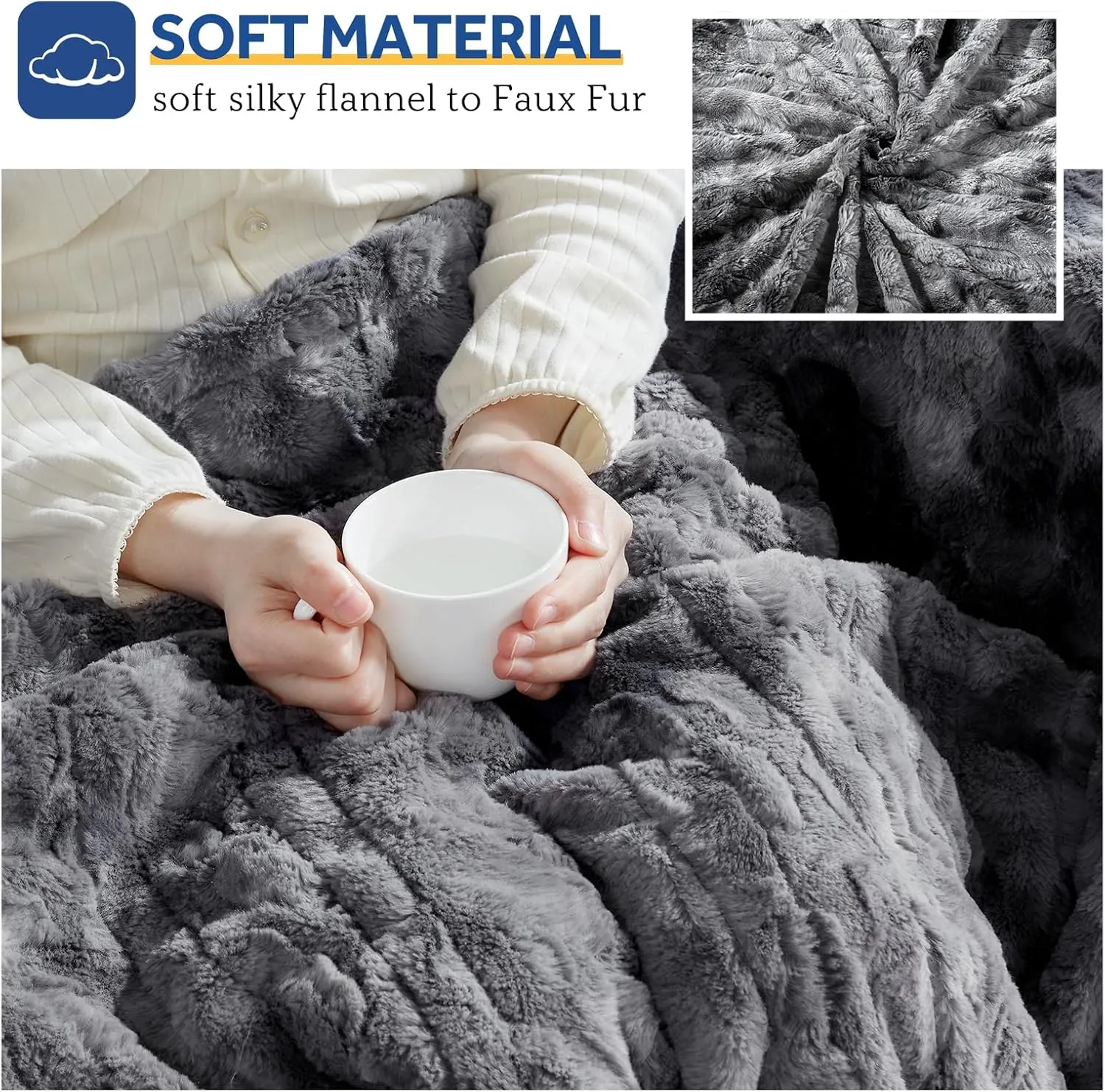Sealy Electric Blanket Queen Size, Faux Fur & Flannel Heated Blanket with 10 Heat Setting & 1-12 Hour Auto Shut Off, Fast Heating Blanket, Machine Washable, Grey, 84 x 90 Inch