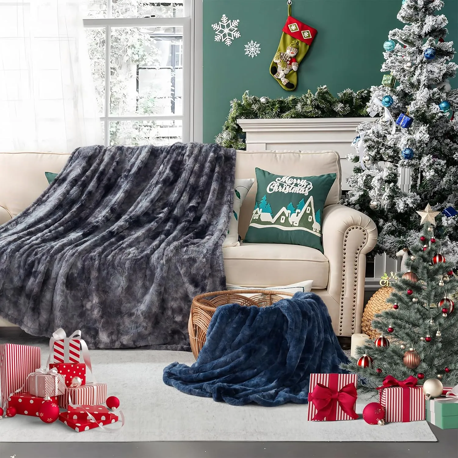Sealy Electric Blanket Queen Size, Faux Fur & Flannel Heated Blanket with 10 Heat Setting & 1-12 Hour Auto Shut Off, Fast Heating Blanket, Machine Washable, Grey, 84 x 90 Inch