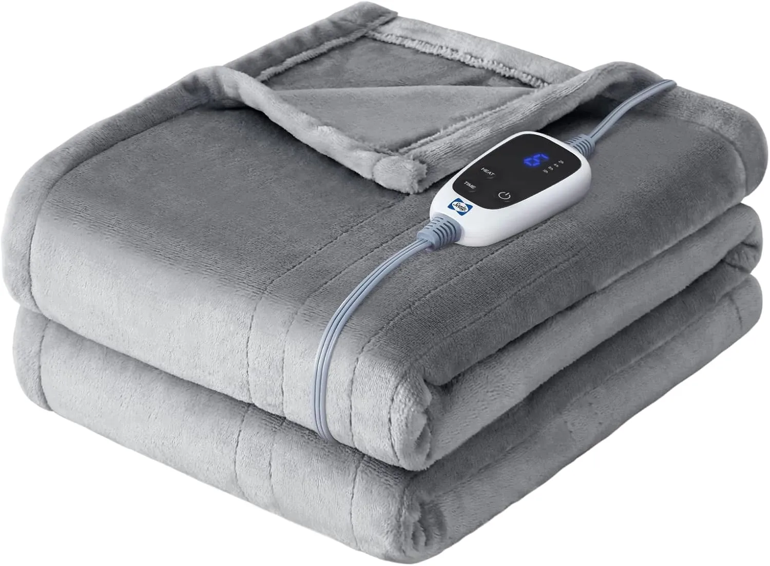 Sealy Electric Blanket Throw, Flannel Heated Blanket with 6 Heat Settings & 2-10 Hours Auto Shut Off, Fast Heating & Machine Washable for Home Office Use, 50x60 Inch, Light Grey