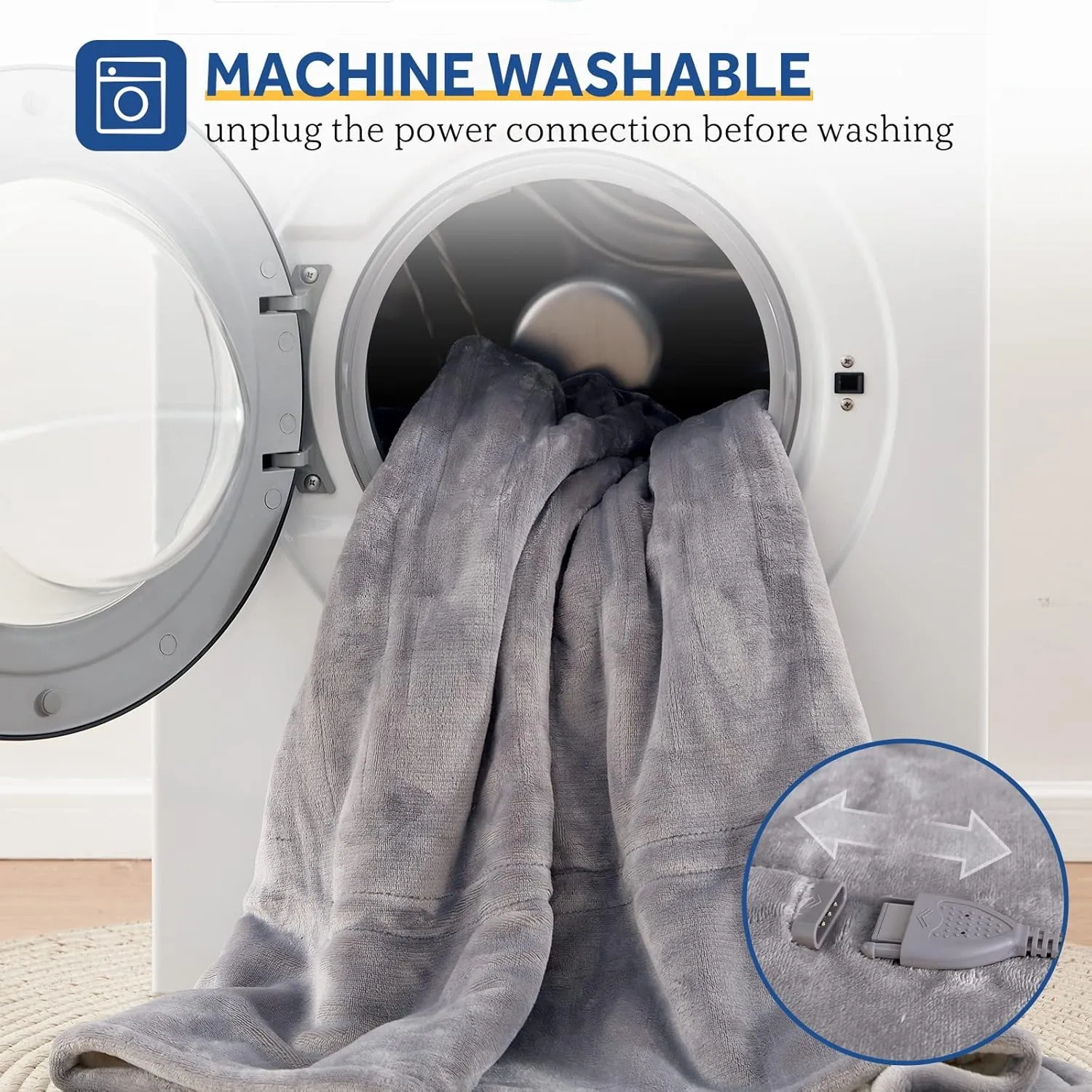 Sealy Electric Blanket Throw, Flannel Heated Blanket with 6 Heat Settings & 2-10 Hours Auto Shut Off, Fast Heating & Machine Washable for Home Office Use, 50x60 Inch, Light Grey