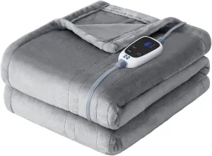 Sealy Electric Blanket Throw, Flannel Heated Blanket with 6 Heat Settings & 2-10 Hours Auto Shut Off, Fast Heating & Machine Washable for Home Office Use, 50x60 Inch, Light Grey