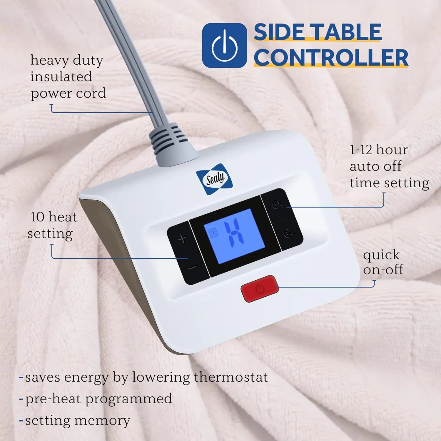 Sealy Electric Blanket Twin Size, Flannel Heated Blanket with 10 Heating Levels & 1-12 Hours Auto Shut Off, Fast Heating Warm Blanket, Machine Washable, Beige, 62 x 84 Inch