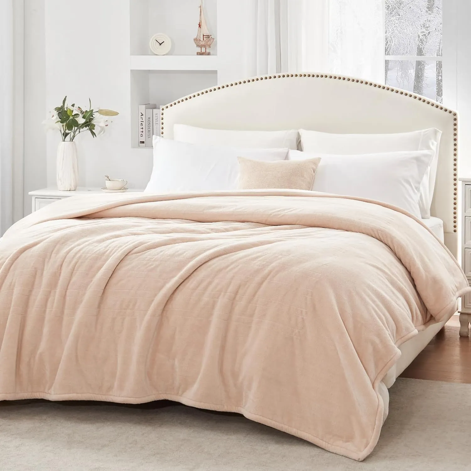 Sealy Electric Blanket Twin Size, Flannel Heated Blanket with 10 Heating Levels & 1-12 Hours Auto Shut Off, Fast Heating Warm Blanket, Machine Washable, Beige, 62 x 84 Inch