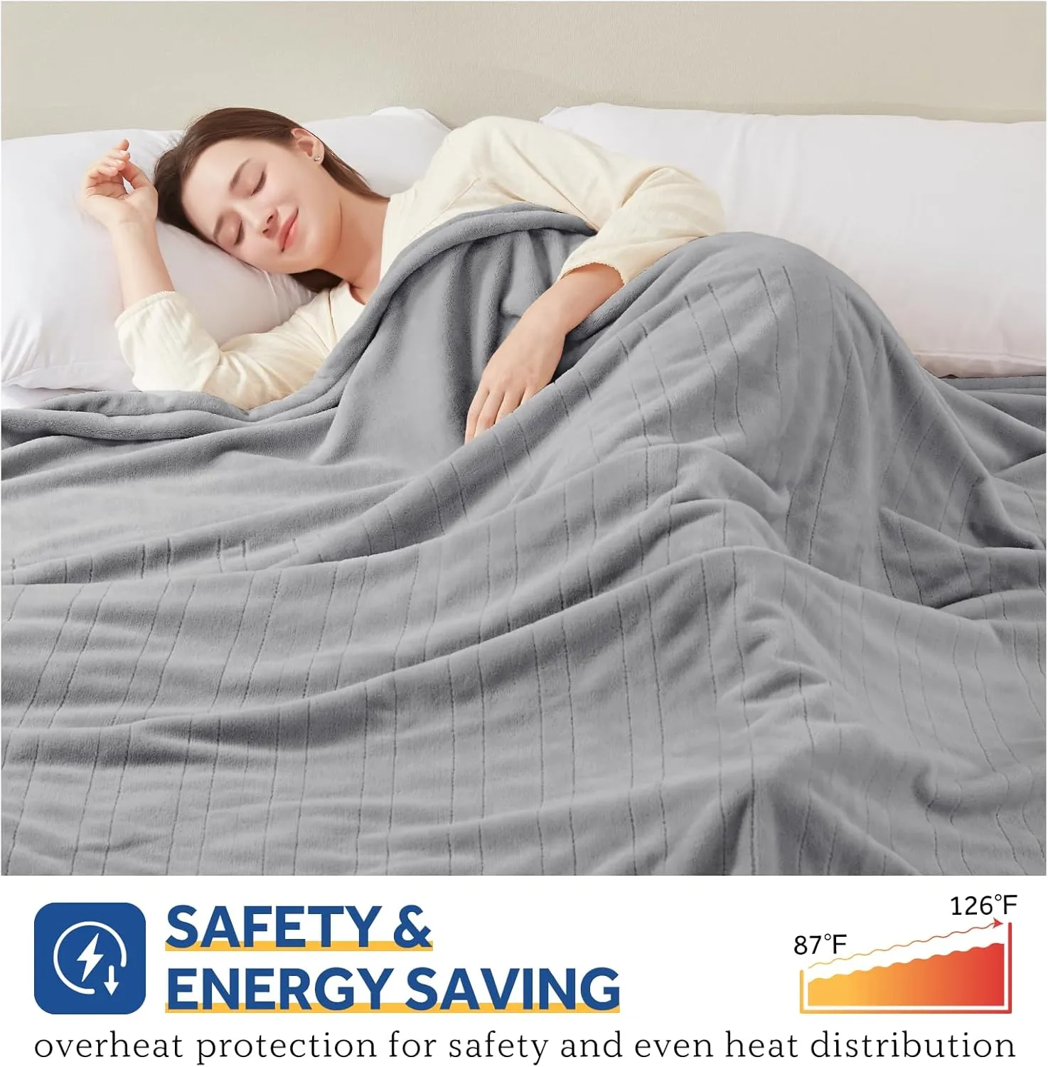 Sealy Electric Blanket Twin Size, Flannel Heated Blanket with 10 Heating Levels & 1-12 Hours Auto Shut Off, Machine Washable, Light Grey, 62 x 84 Inch