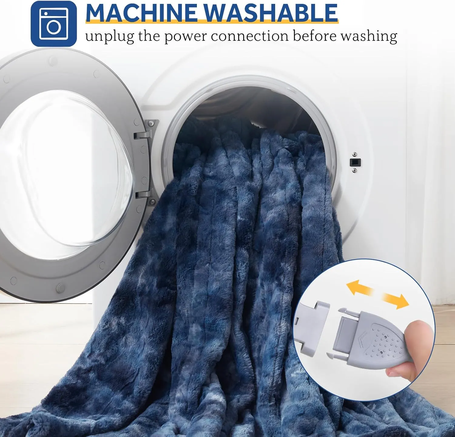 Sealy Electric Heated Blanket Queen Size, Faux Fur & Flannel Fast Heating Blanket with 10 Heat Setting & 1-12 Hour Auto Shut Off, Machine Washable, Navy Blue, 84 x 90 Inch