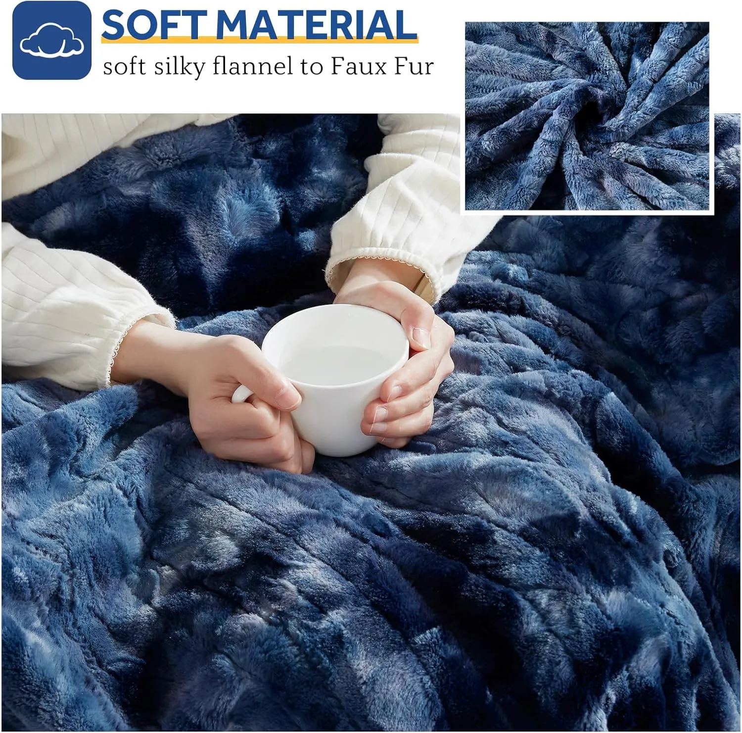 Sealy Electric Heated Blanket Queen Size, Faux Fur & Flannel Fast Heating Blanket with 10 Heat Setting & 1-12 Hour Auto Shut Off, Machine Washable, Navy Blue, 84 x 90 Inch
