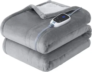 Sealy Electric Throw Blanket, Flannel & Sherpa Heated Throw with 6 Heating Levels & 2-10 Hours Auto Shut Off, Fast Heating & Machine Washable, 50x60 Inch, Light Grey