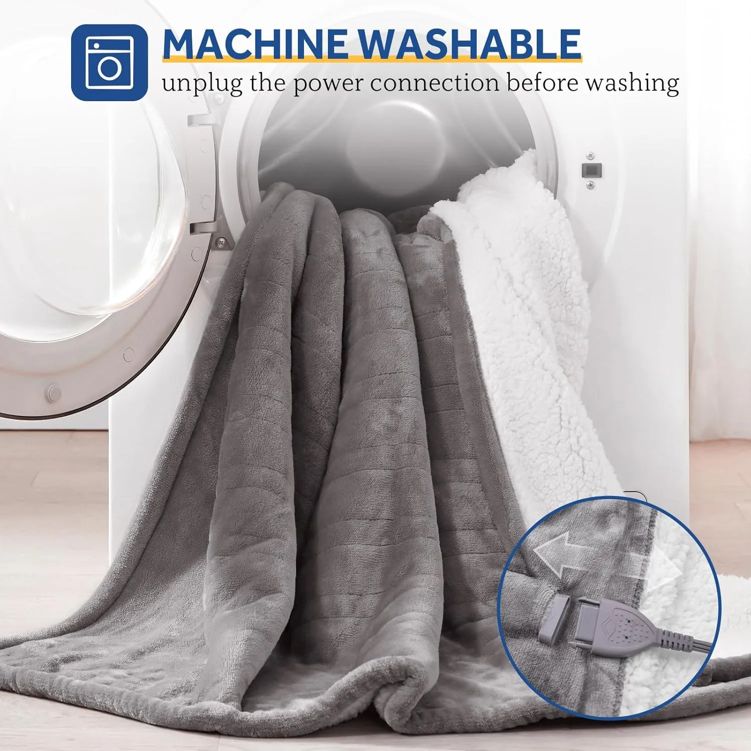 Sealy Electric Throw Blanket, Flannel & Sherpa Heated Throw with 6 Heating Levels & 2-10 Hours Auto Shut Off, Fast Heating & Machine Washable, 50x60 Inch, Light Grey