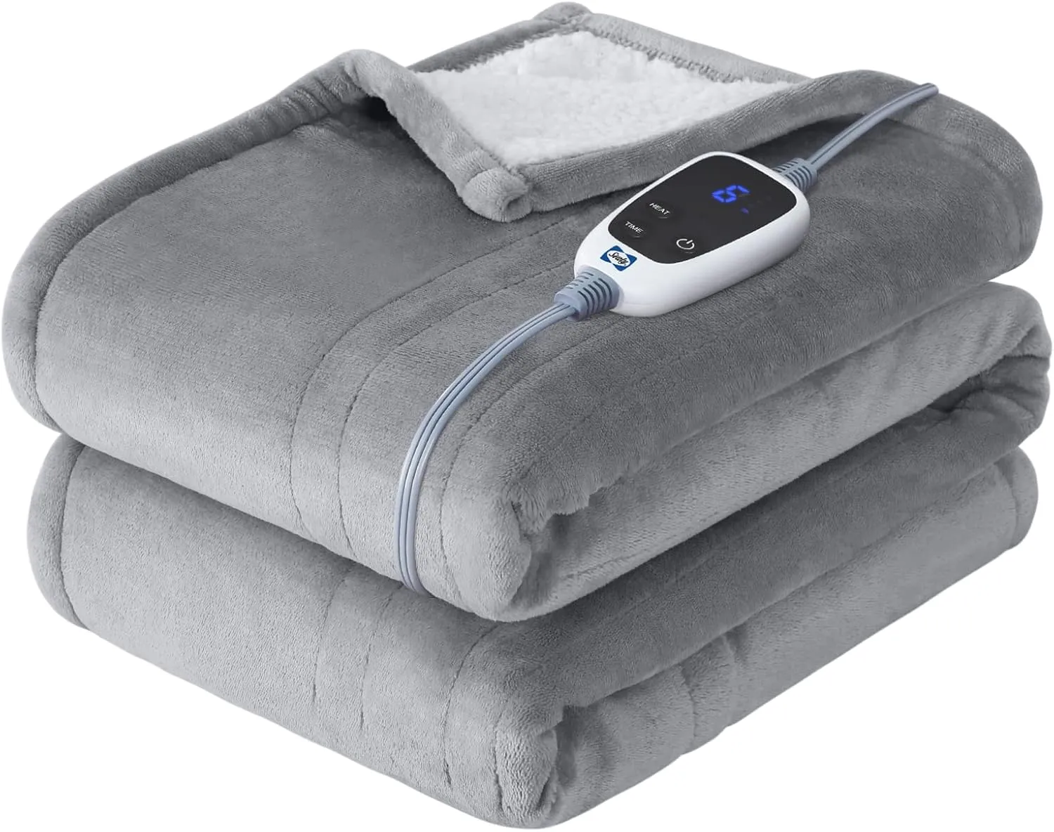 Sealy Electric Throw Blanket, Flannel & Sherpa Heated Throw with 6 Heating Levels & 2-10 Hours Auto Shut Off, Fast Heating & Machine Washable, 50x60 Inch, Light Grey