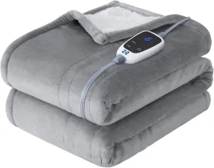 Sealy Electric Throw Blanket, Flannel & Sherpa Heated Throw with 6 Heating Levels & 2-10 Hours Auto Shut Off, Fast Heating & Machine Washable, 50x60 Inch, Light Grey