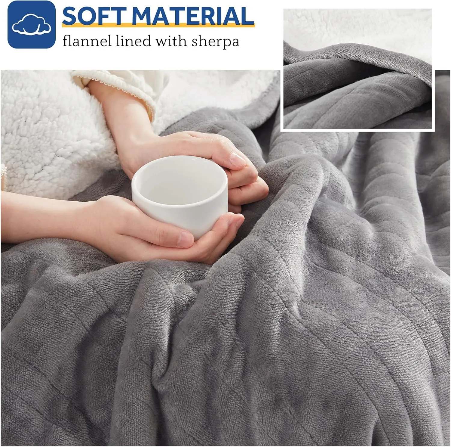 Sealy Electric Throw Blanket, Flannel & Sherpa Heated Throw with 6 Heating Levels & 2-10 Hours Auto Shut Off, Fast Heating & Machine Washable, 50x60 Inch, Light Grey