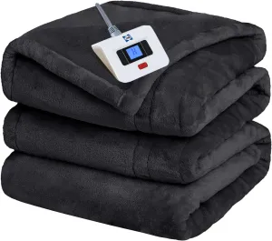 Sealy Heated Electric Blanket Twin Size, Flannel Electric Blanket with 10 Heating Levels & 1-12 Hours Auto Shut Off, Fast Heating Warming Blanket, Machine Washable, Grey, 62 x 84 Inch