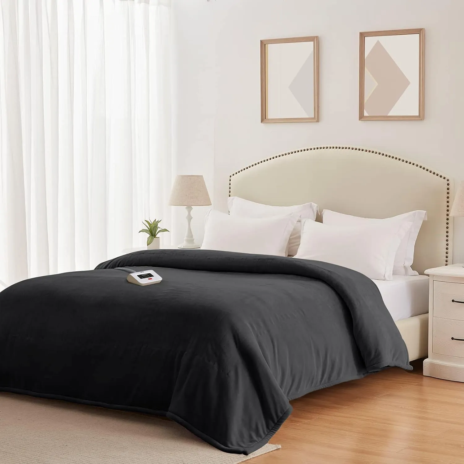 Sealy Heated Electric Blanket Twin Size, Flannel Electric Blanket with 10 Heating Levels & 1-12 Hours Auto Shut Off, Fast Heating Warming Blanket, Machine Washable, Grey, 62 x 84 Inch