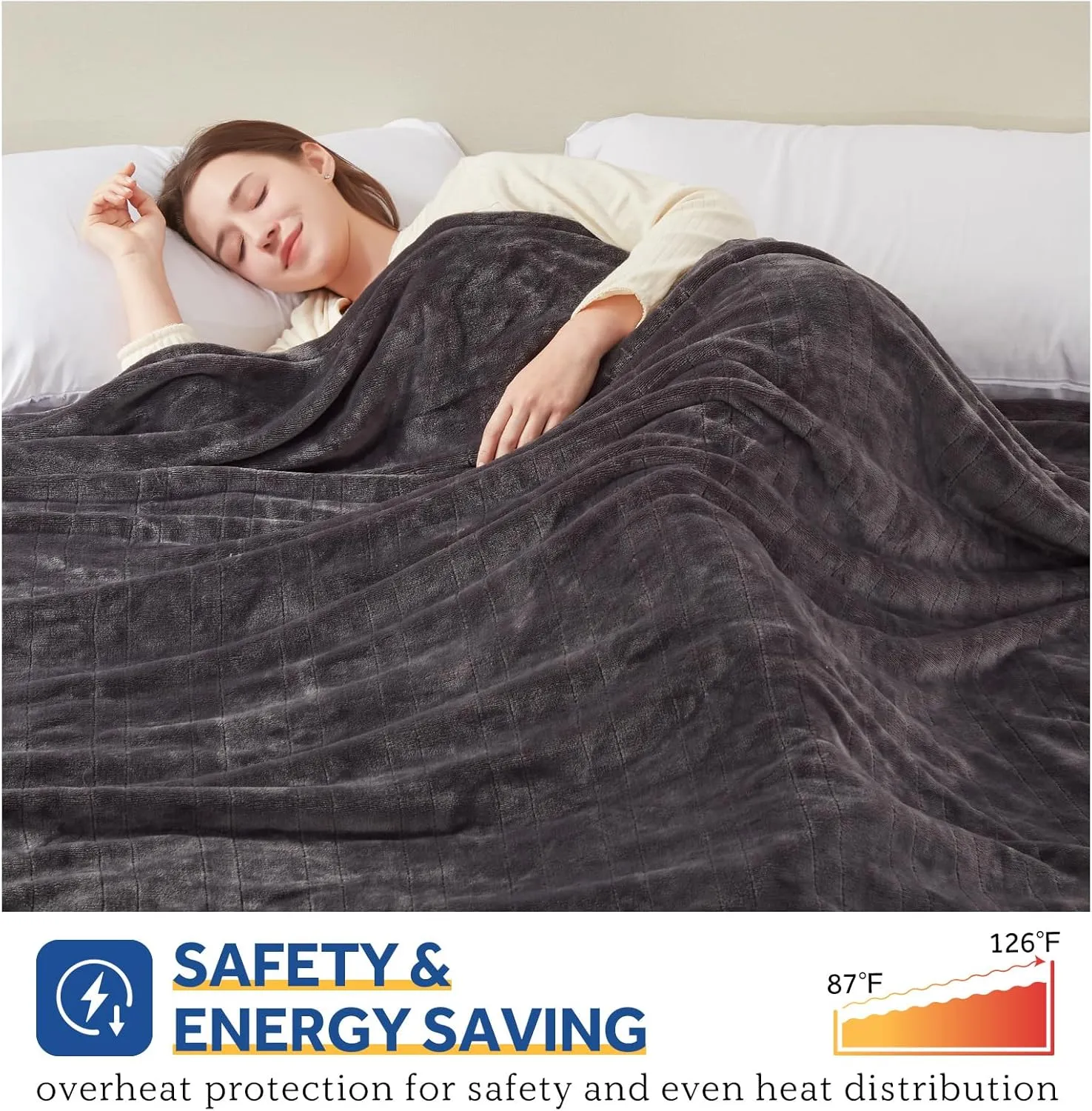 Sealy Heated Electric Blanket Twin Size, Flannel Electric Blanket with 10 Heating Levels & 1-12 Hours Auto Shut Off, Fast Heating Warming Blanket, Machine Washable, Grey, 62 x 84 Inch